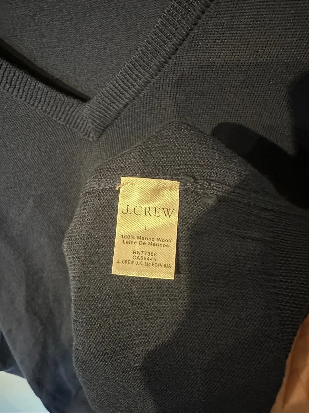 J. Crew Men's Deep Navy V-Neck Sweater